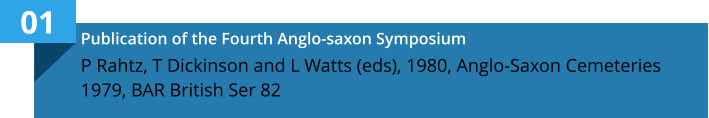 01 Publication of the Fourth Anglo-saxon Symposium P Rahtz, T Dickinson and L Watts (eds), 1980, Anglo-Saxon Cemeteries 1979, BAR British Ser 82